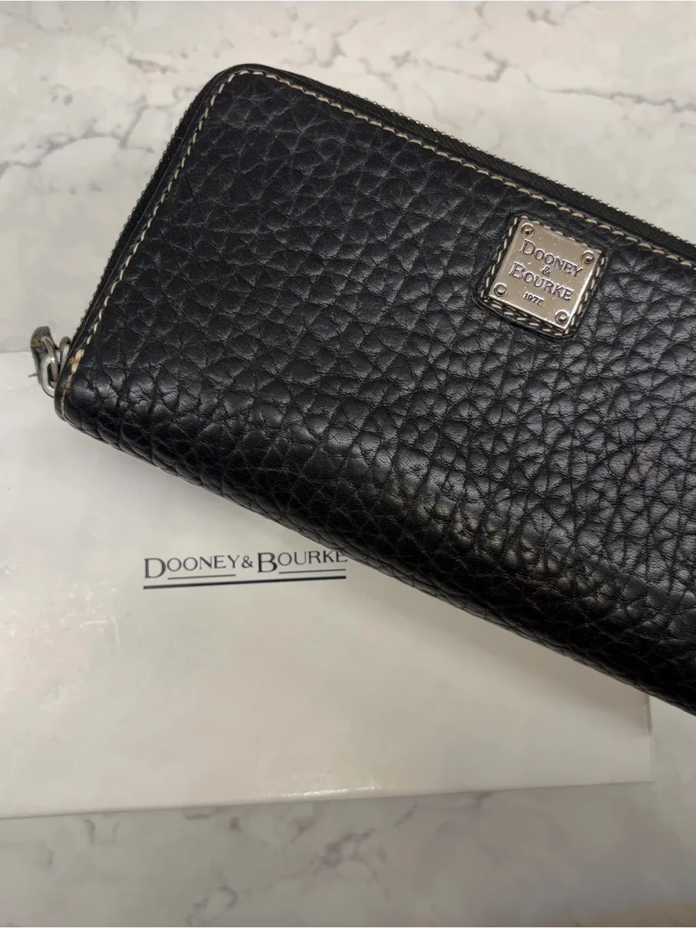 Dooney & Bourke Black Pebbled Leather Zip Card and Checkbook Holder Wallet